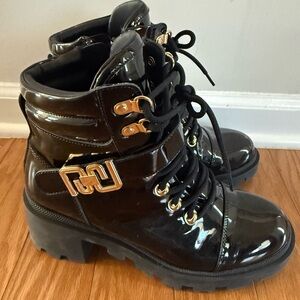 Aldo Black Patent Leather Ankle Boots